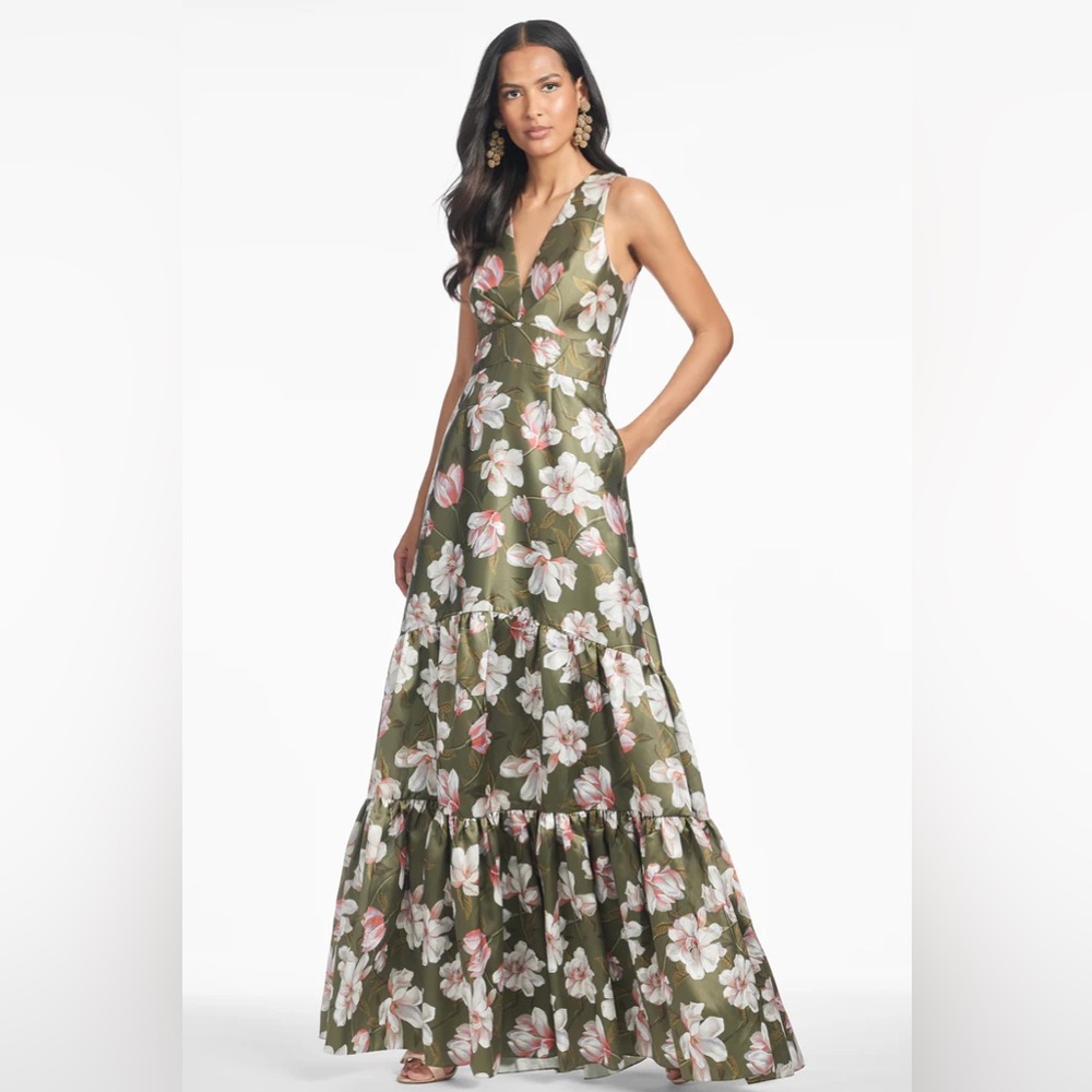 Sachin & Babi Rori gown, Moss Magnolia, size 12 , like new. - Picture 3 of 6